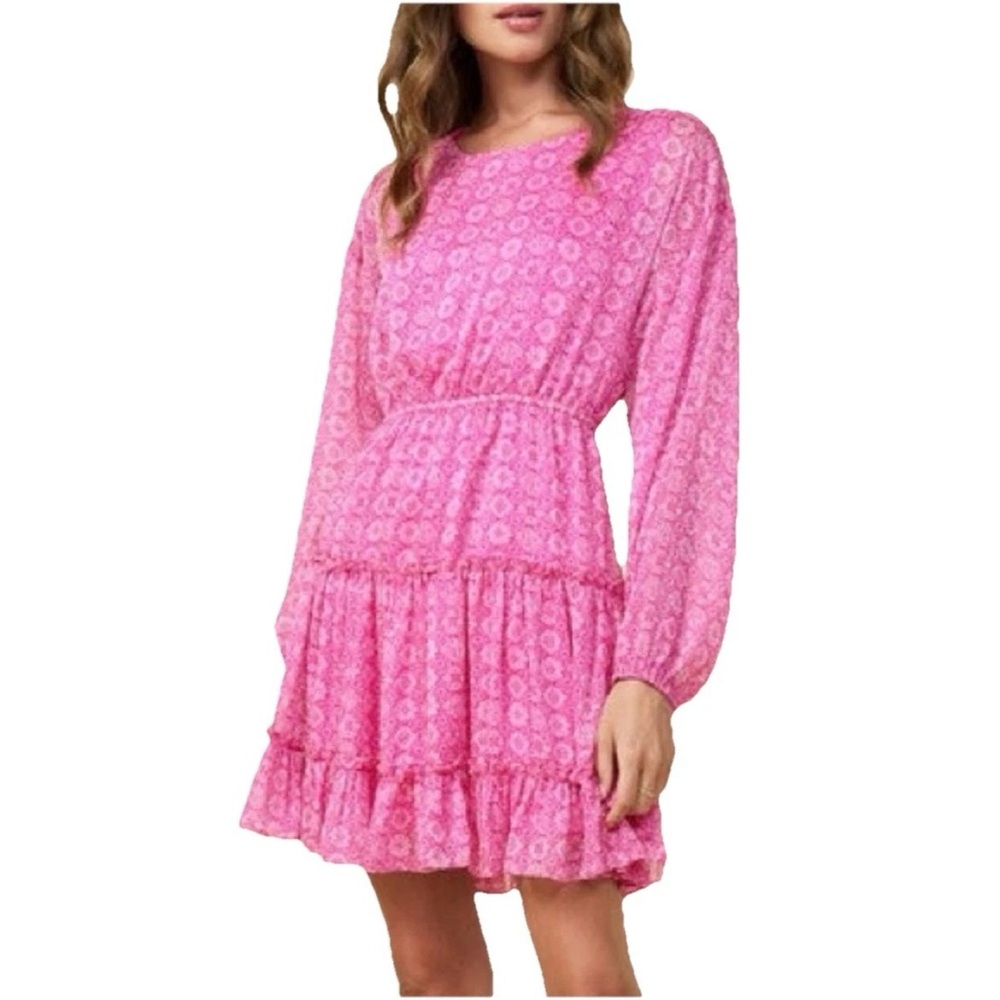 Skies are Blue Ivy Pattern Hyper Pink Ruffle Dress Size XS